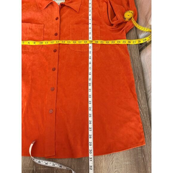 basic editions 90s faux suede burnt orange button front long sleeve shirt - Picture 6 of 6